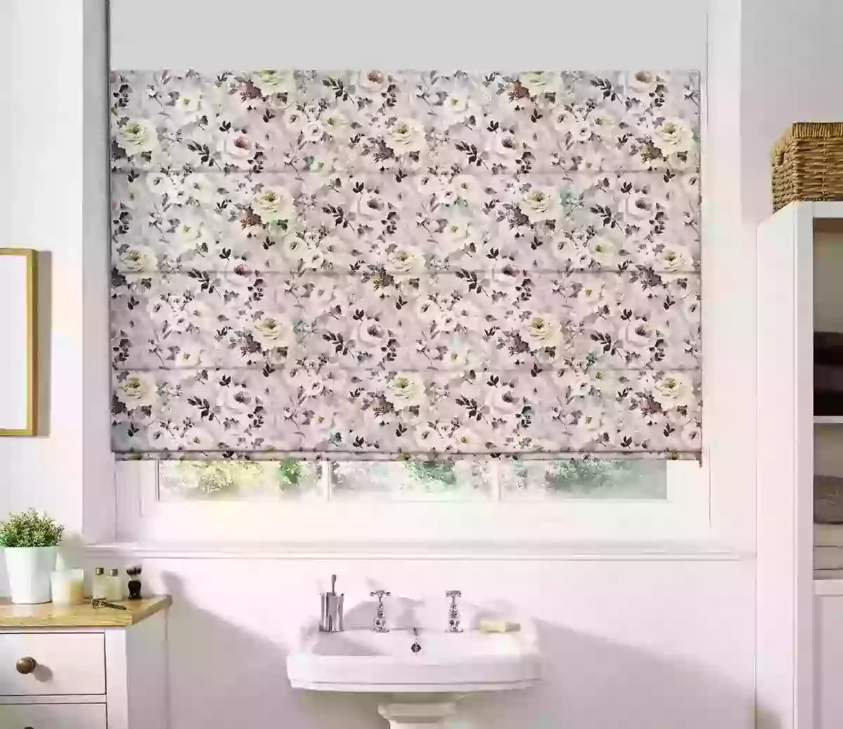 Floral taupe roman blind
