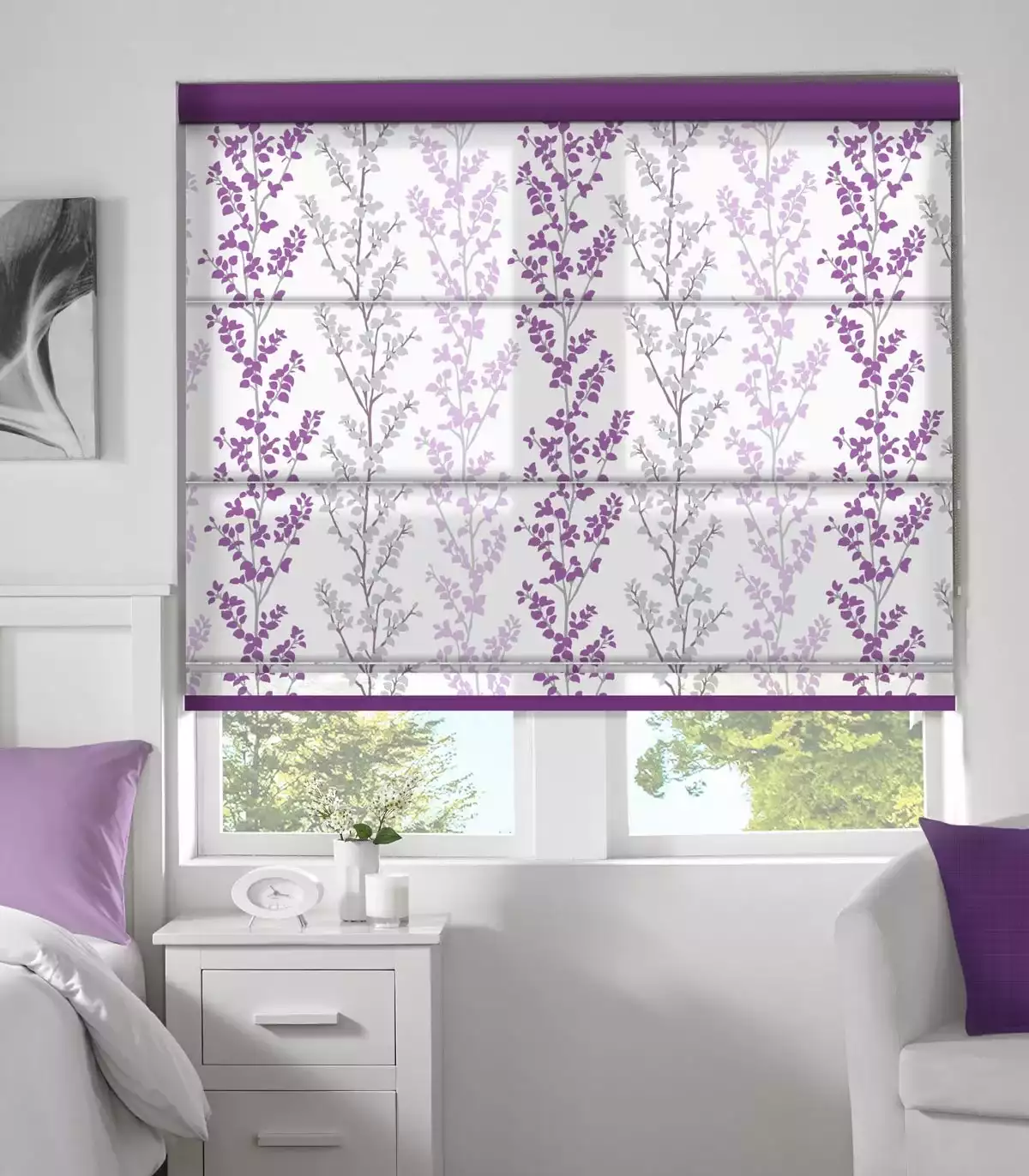 Branches plum romex blinds